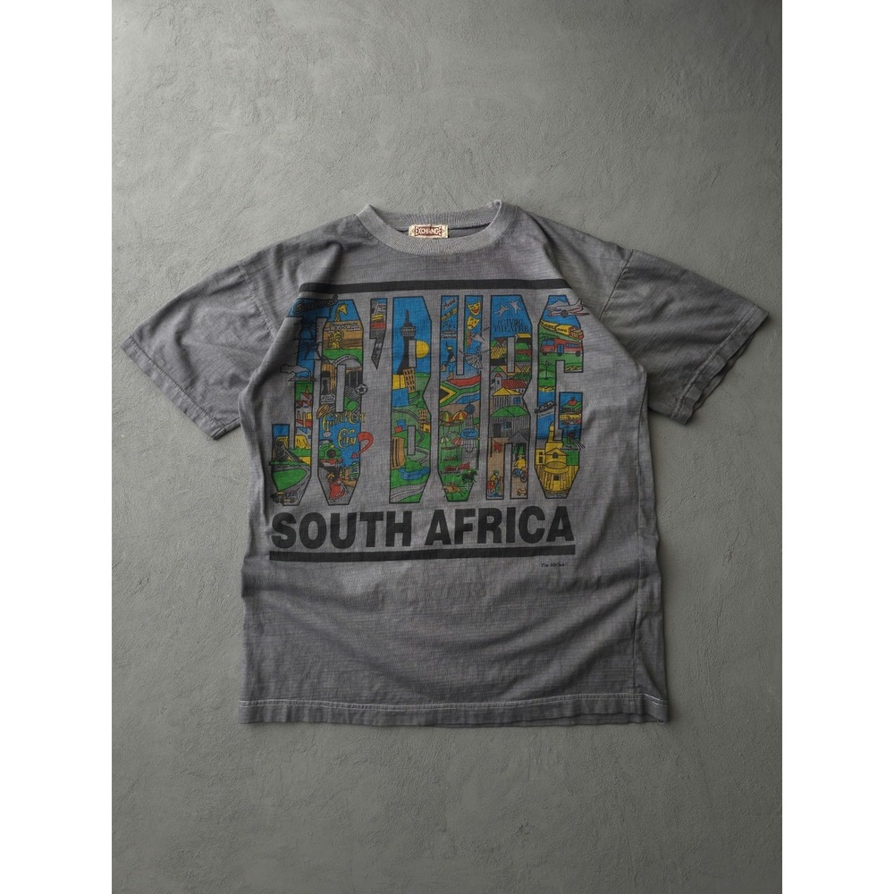 Vintage 1990s Johannesburg South Africa Charcoal Grey Dyed Cotton T-shirt L